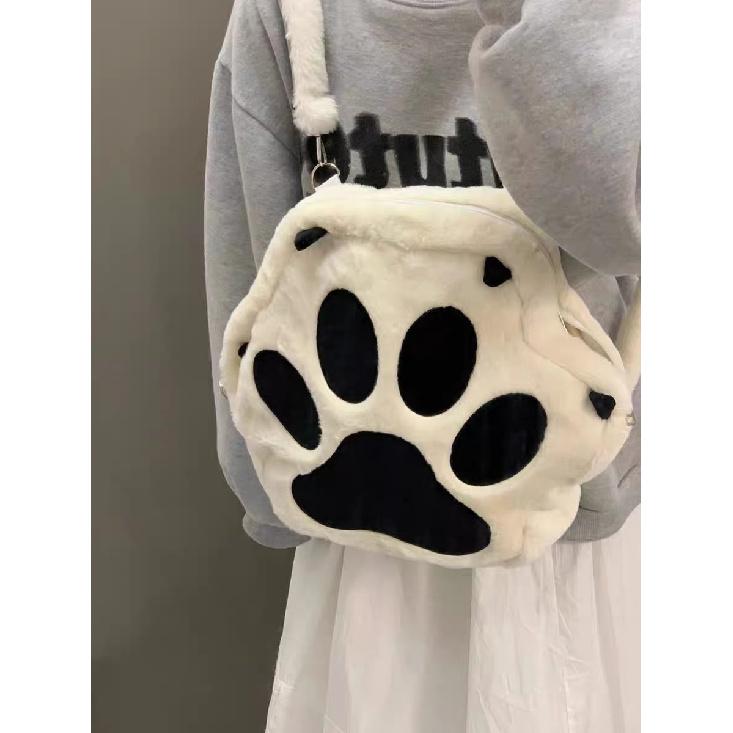 Cute Cat Paw Backpack New Plush Backpack Soft Girl School Bag Large Capacity Crossbody Bag