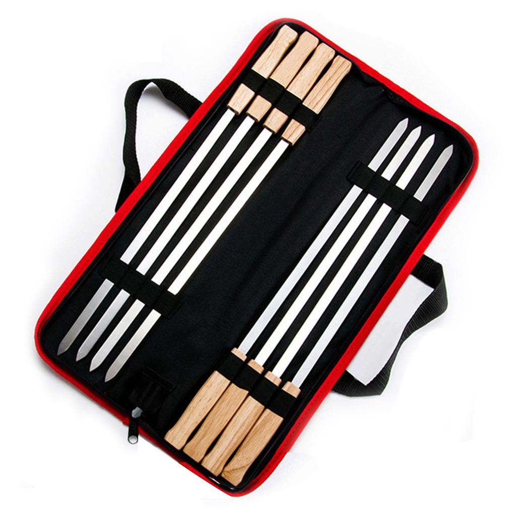 8PCS Barbecue Skewers Stainless Steel BBQ Roasting Sticks with Wood Handle for Camping Grill