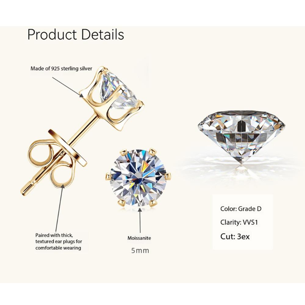 3-9mm Minimalist Delicate Six Prong Moissanite Stud Earrings Unique High End D VVS1 Exquisite Jewelry