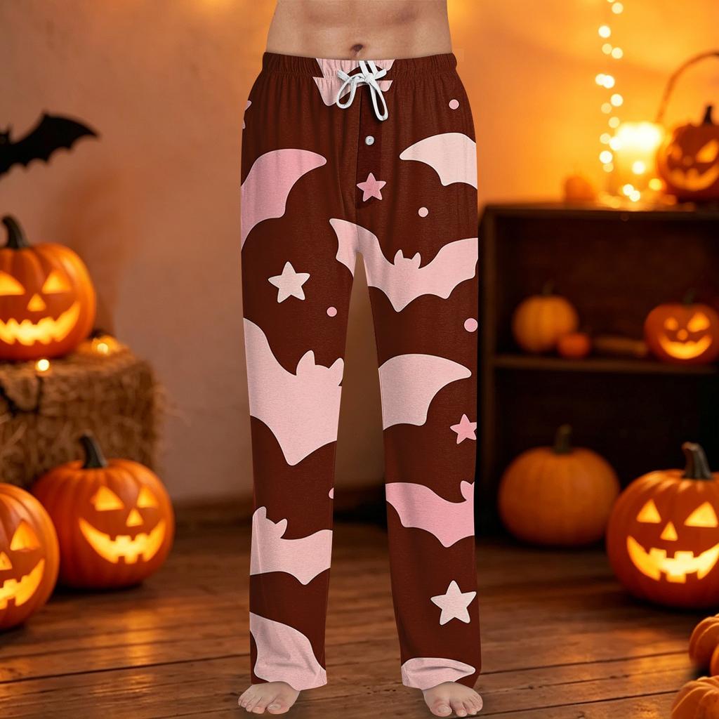 Mens Halloween Printed Drawstring Lounge Pants Casual Relaxed Fit Sleepwear Trousers with Pumpkin Pattern Design