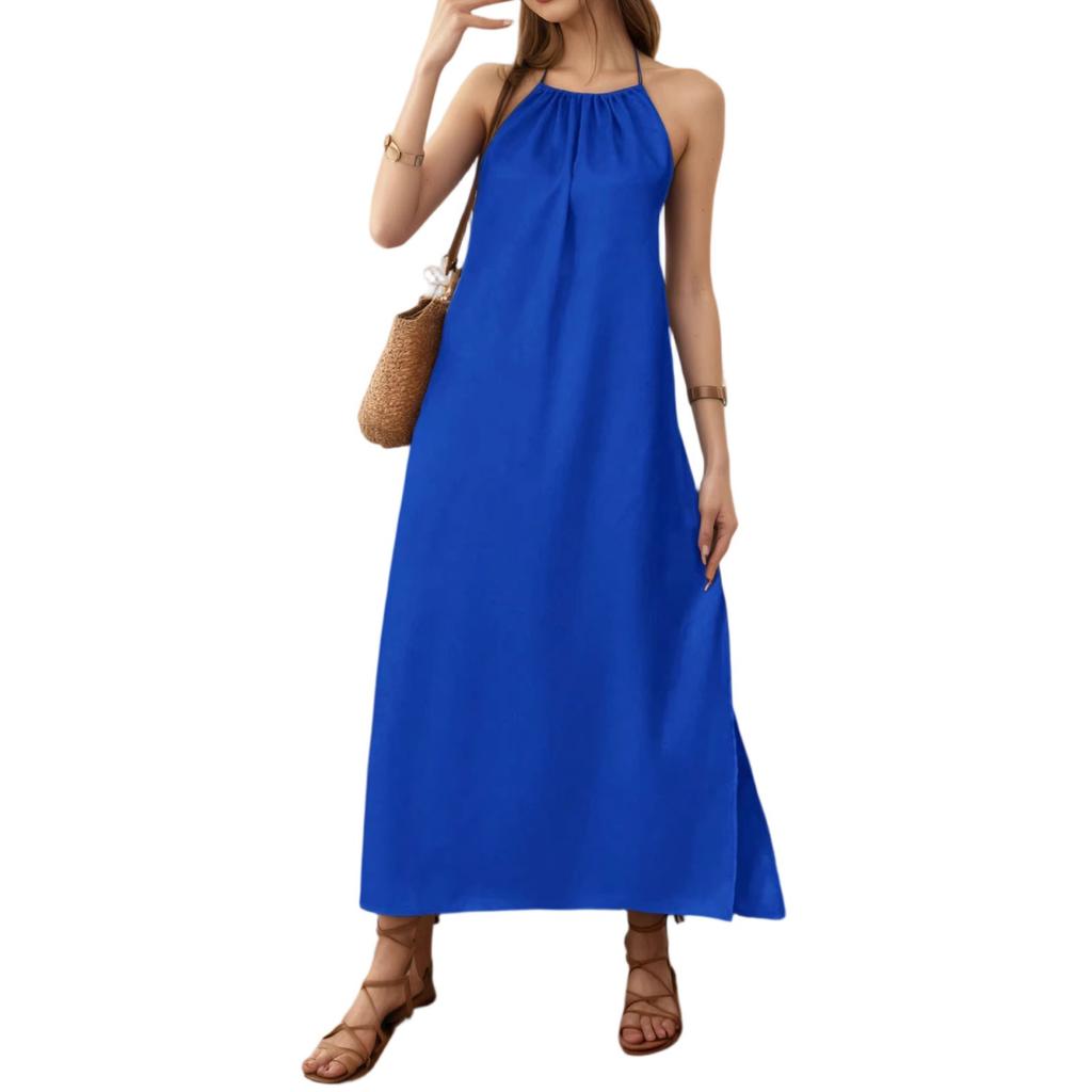 Women's Summer Strappy Sleeveless  Color Backless Dress