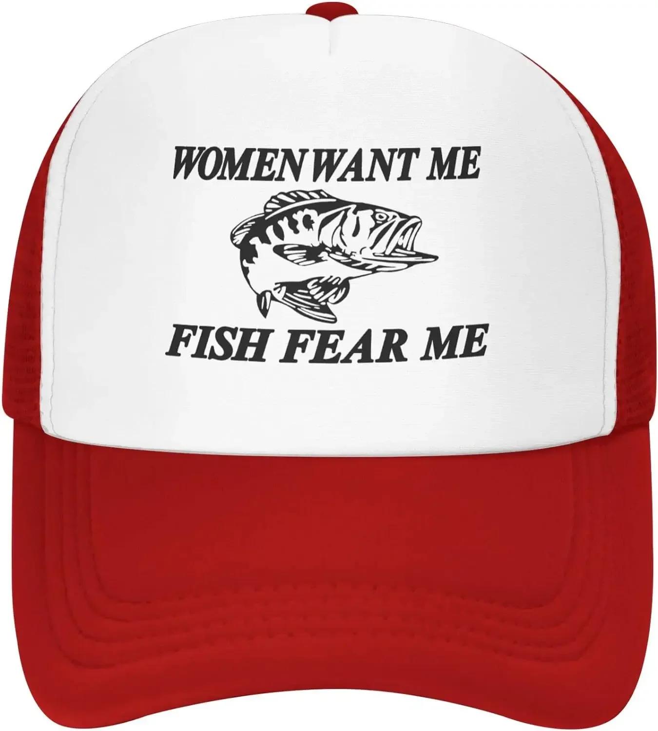 Women Want Me Fish Fear Me Funny Trucker Hat Summer Mesh Cap Trucker Outdoor Baseball Cap for Unisex Women One Size