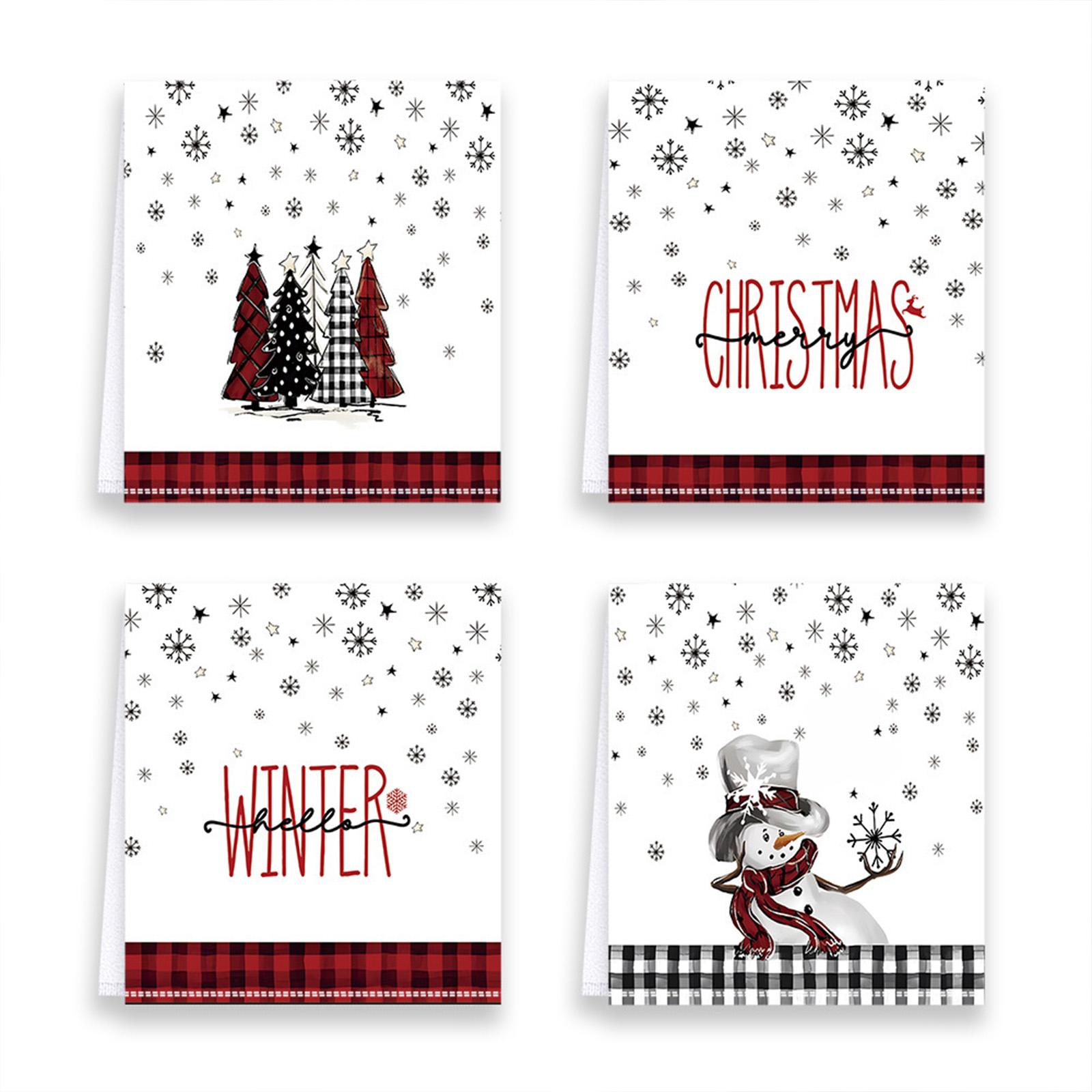 

Красный и черный клетчатый снеговик рождественская елка рождественские кухонные полотенца посудные полотенца, повседневные сезонные зимние декоративные полотенца для рук набор из 4 One Size