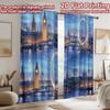 2D Flat Printing 2pcs Curtain Curtain London Night Skyline Digital Printed Polyester Drapes Family Party Decoration for Holiday