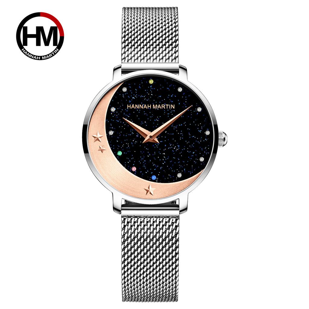 Luxury Women Wrist Watch Quartz Movement Wristwatch Moon Stars Night Flash Watches for Women