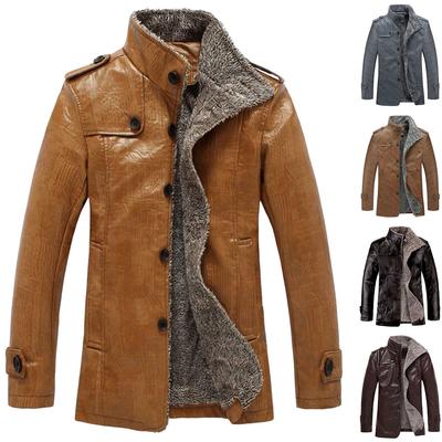 Men's Fashionable Shearling ,Lined Fleece ,Lined Thickened Leather Jacket Large Size Casual Cool Biker , Outerwear
