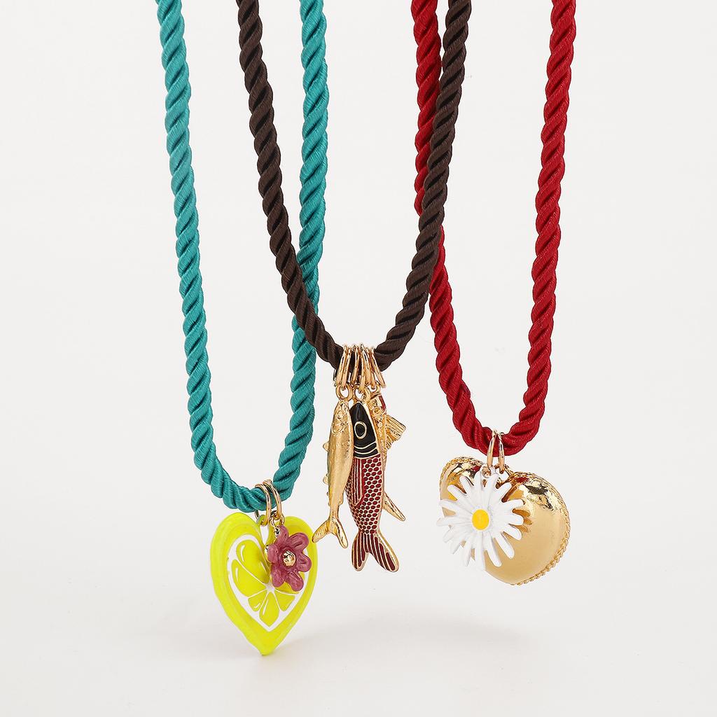Ethnic Style Flower Pendant Necklace Hip Hop Nylon Rope Jewelry Accessories