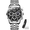 OLEVS Stylish Popular Analog Quartz Waterproof Business Silver with Stainless Steel Black Date Large Stylish Nam Men's Watch, Movement, Watch, Band,