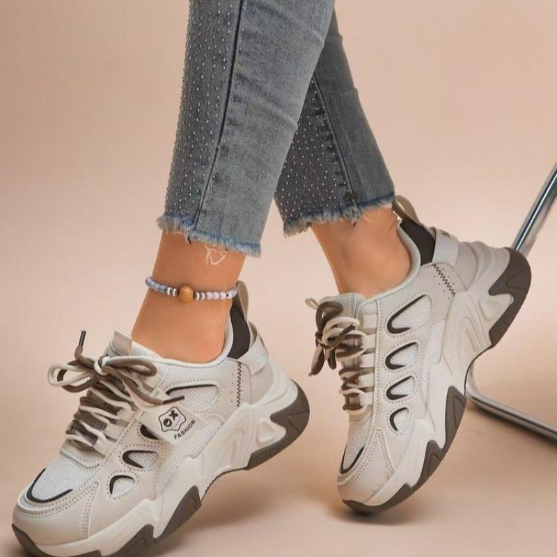Fashion 2025 Versatile Platform Mesh Women's Vulcanize Shoes Mixed Colors Outdoor Lace Up Women Sneakers Hot Sale PU Ladies Casual Shoes