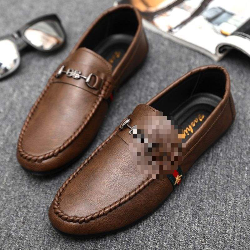 Dress Trend Autumn Lightweight Men's Loafers Doudou Shoes Simple Korean Version Non-slip Men's Shoes Small Leather Shoes Thick-soled Breathable