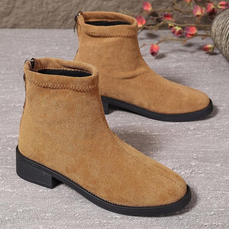 

Замшевые ботильоны большого размера, квадратный каблук, круглый носок, задняя молния, модные, осенне-зимние, новые, средней высоты голенища, универсальные женские ботинки 44 абрикосовый
