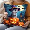 1pc Halloween Themed Pillowcase, Jack-o'-Lantern, Bat, and Cat Pattern Design, Soft and Comfortable Polyester Short Plush Fabric, Single-Sided Print,