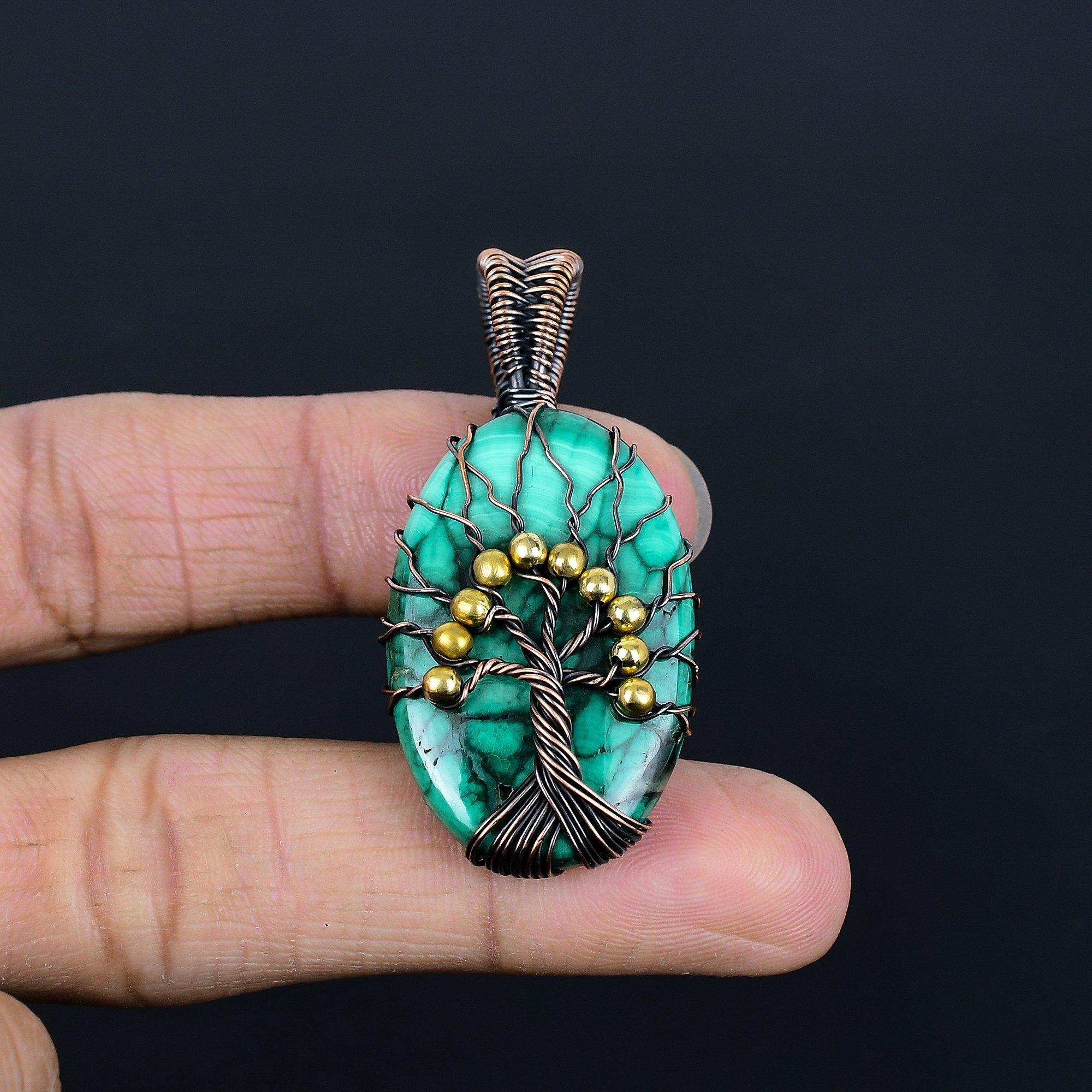 

Подвеска Древо Жизни из малахита, подвеска-украшение, обернутая медной проволокой 999 пробы. Подарок для женщин, подвеска ручной работы, ювелирные изделия из драгоценных камней 2.08 Inches