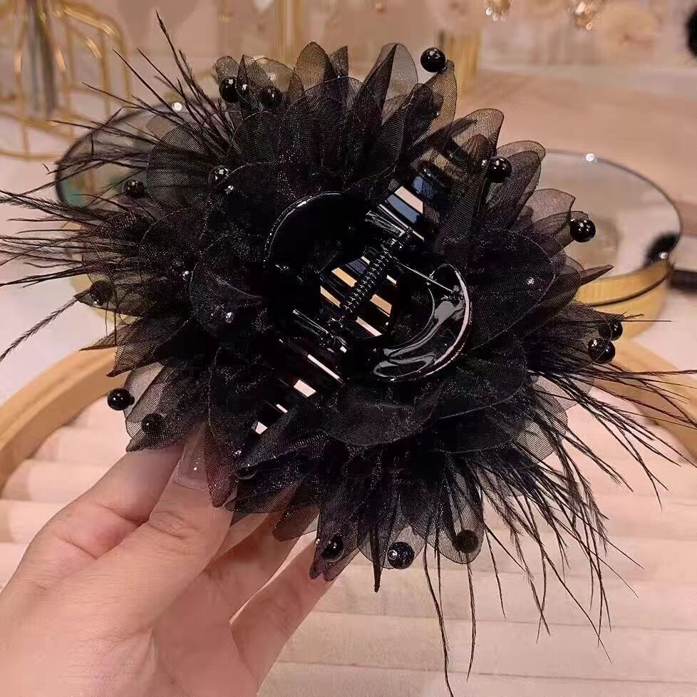 

1Pc Peony feather grab clip light luxury hairpin temperament back hair claw hair shark clip
