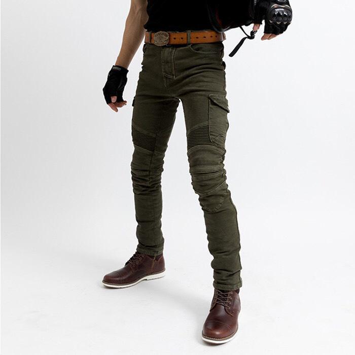 Four-Season Motorcycle Riding Pants - Military Green/Black, Anti-Fall, Slim Fit Jeans