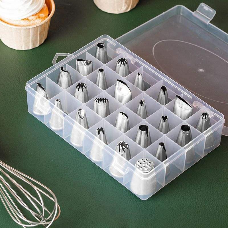 24 Stück/Karton Edelstahl Dekoratives Spritztüllen-Set für Kuchen Dekoration Box Dekoration Nagel-Umwandlungsstecker Backspritztüllen
