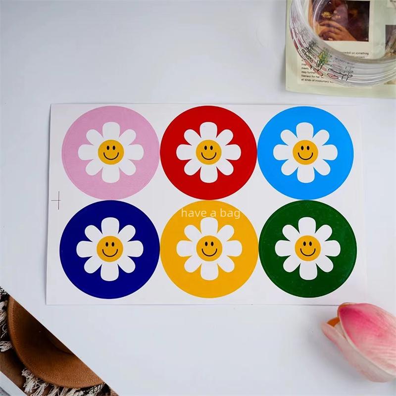Korean Style Smiley Face Stickers: Colorful, Cute Round Labels for Gift Seals
