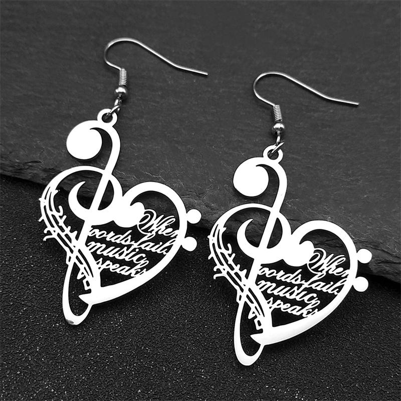 Love Music Note Dangle Earrings For Women Men Stainless Steel Gold Silver Color Heart Music Lover Fashion Drop Earring Jewelry