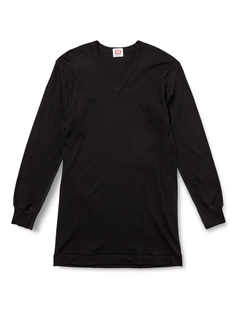 Cottonwarm Long Long Size LL B.V.D. V-Neck T-Shirt, 100% Cotton, V-Neck, Sleeve, Brushed, Men's, Black,