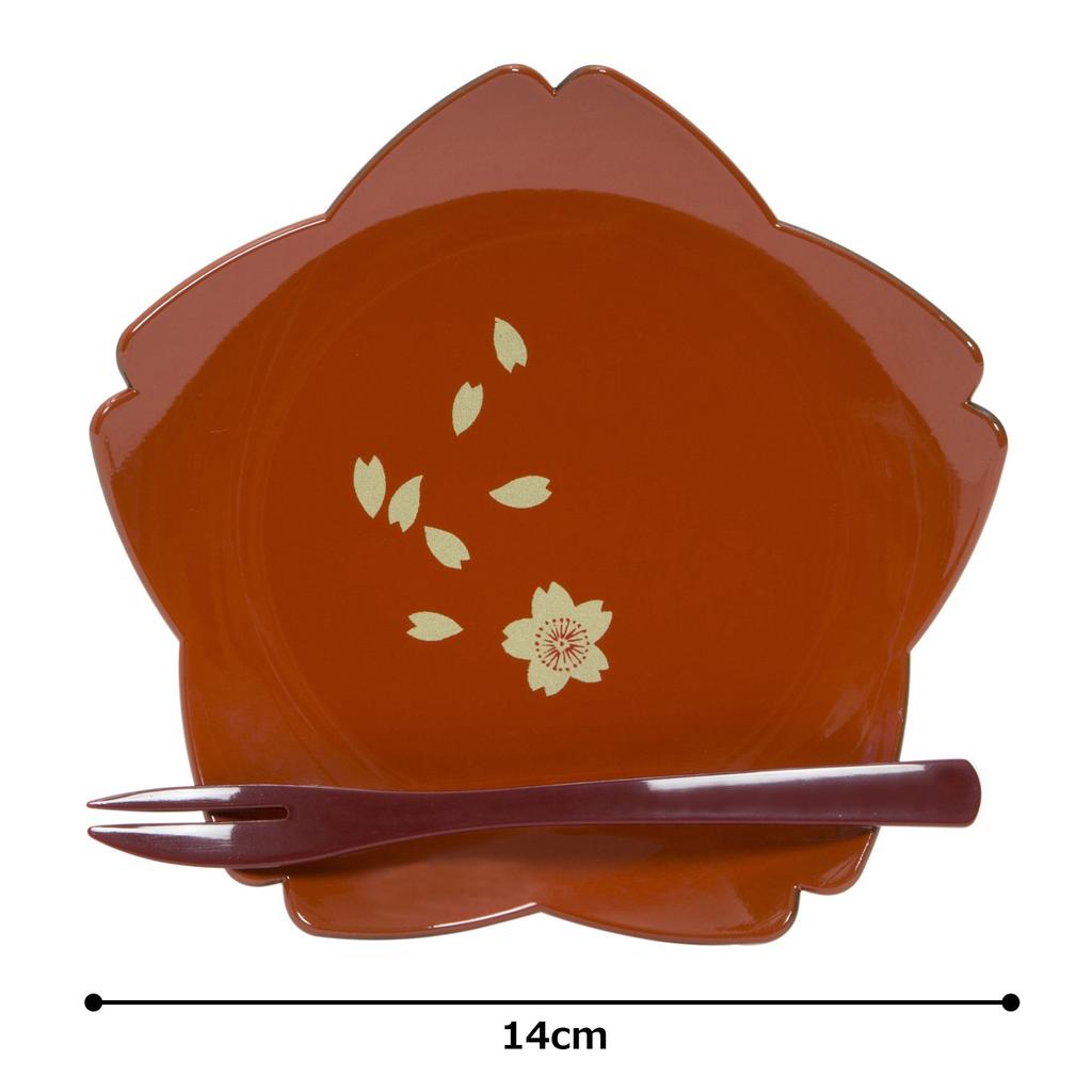 Maeju lacquerware Sakura Sada individuálních talířů s vidličkou AMJ-2P-610