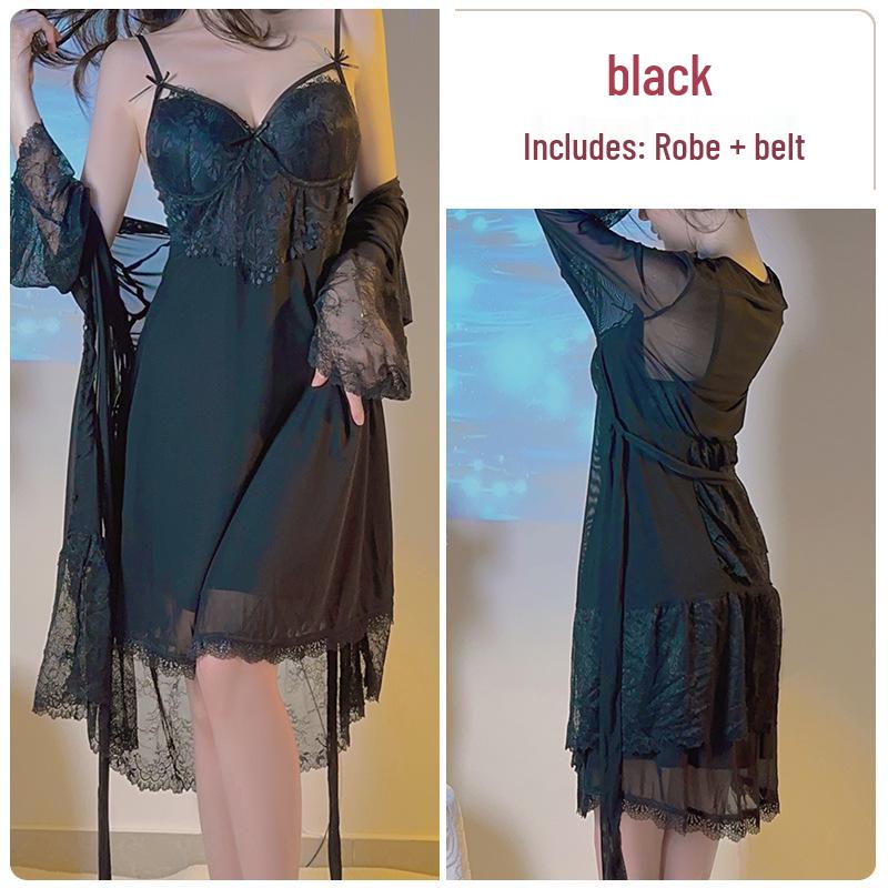 

Элегантная ночная сорочка на косточках с нагрудными вкладышами и комплект с халатом для женщин One Size