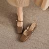 Sheepskin Square Toe Empty Mary Jane Shoes with Metal Buckle, Straight Strap, Thick Heel, Middle Heel, Commuting Women's Shoes