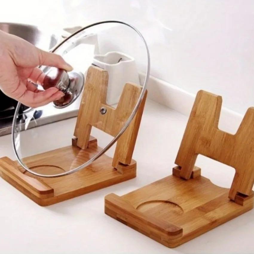 Multifunctional Bamboo Lid Bracket Pot Holder Lid Kitchen Utensil Rack Accessories Convenient and Space-Saving