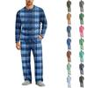 Men's Long Sleeve Pajama Set with Button Crotch and Elastic Drawstring Waist for Home Comfort