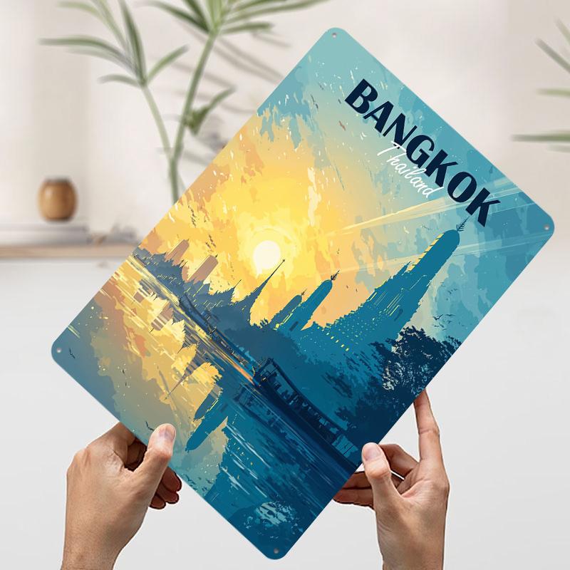 

Bangkok Thailand Travel Printed Poster Customized Wall Art Retro Vintage Metal Tin Signs for Interior Decoration Living Room 7.9x11.8In(20x30cm)
