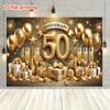 2D Golden Wedding Backdrop "Anniversary" Banner with Gift Boxes & Confetti Photo Booth Background