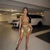 Sequin Dress Nightclub Sexy V-neck Suspender Women Backless Metal