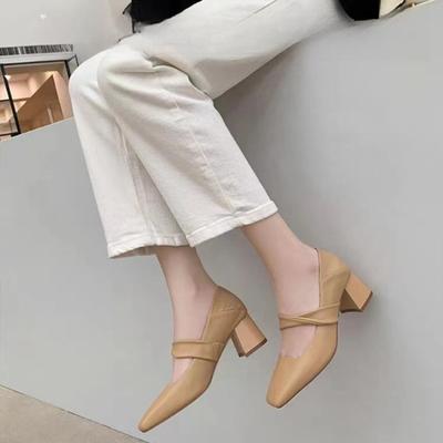 Scarpe Mary Jane da Donna Estive Punta Quadrata Tacco Alto Semplici Taglio Leggero Moda Scarpe Singole Tacchi Quadrati Colore Solido Ciabatte