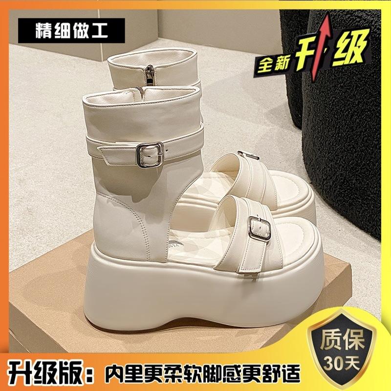 

Модные женские сандалии на толстой подошве, сандалии на высокой платформе, женские сандалии на платформе, сандалии с мягкой подошвой и открытым носком, римские крутые ботинки, сандалии для женщин 35 грязно-белый