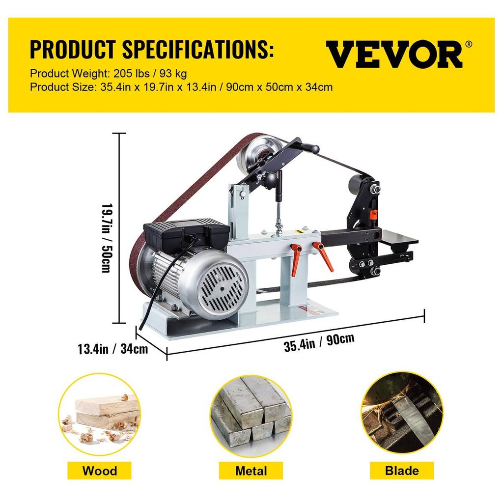 2Hp Belt Grinder Constant Speed 2 X 82 Inch Belt Disc Sander with 3 Grinding Wheel 110V Bench Sander 12 Inch Wheel and Flat Platen Tool Rest for Knife