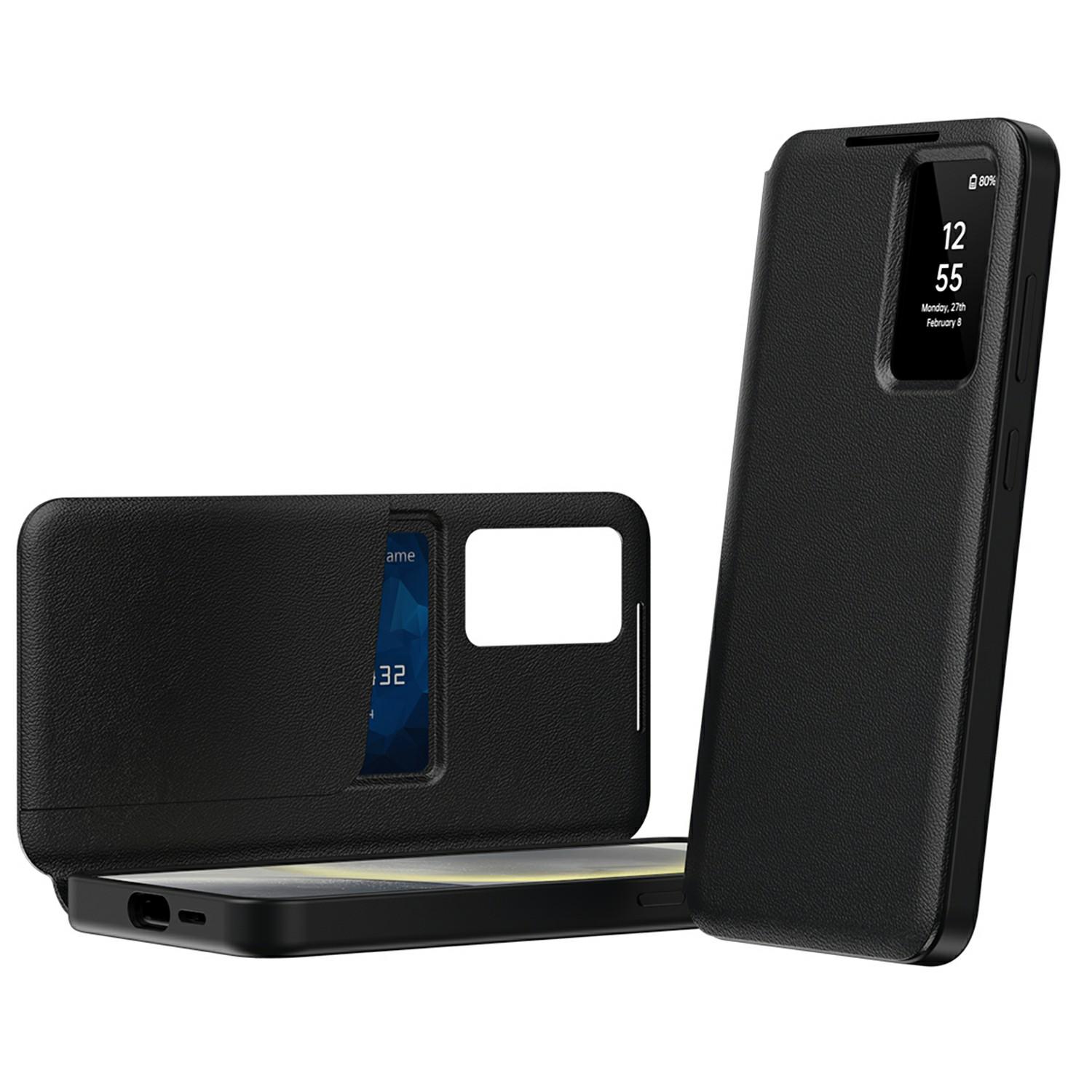 

For Samsung Galaxy S25 Edge Case with Card Holder Smart View Window Leather Phone Cover Black