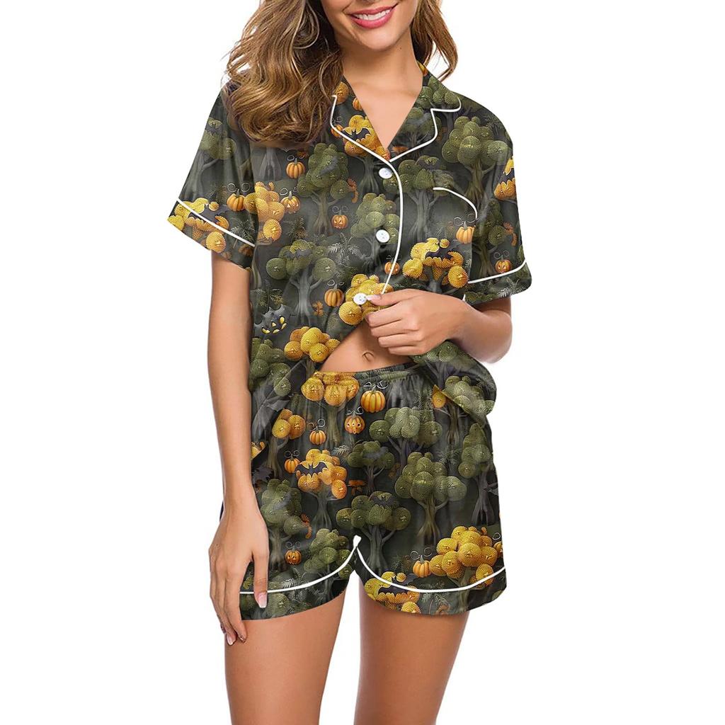 Women's Casual Fashion Halloween Printed Short Sleeve Home Suit