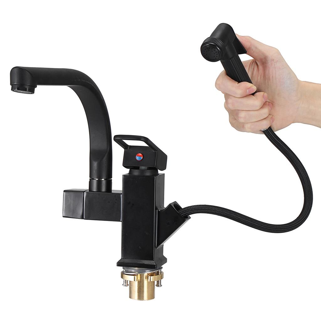 Kuchyňská Nerezová baterie Vytahovací Bidetová sprška Montáž na desku Horká Studená Směšovací baterie Černá 360° Otočná Otočná Koupelnová Umyvadlová Baterie Černá