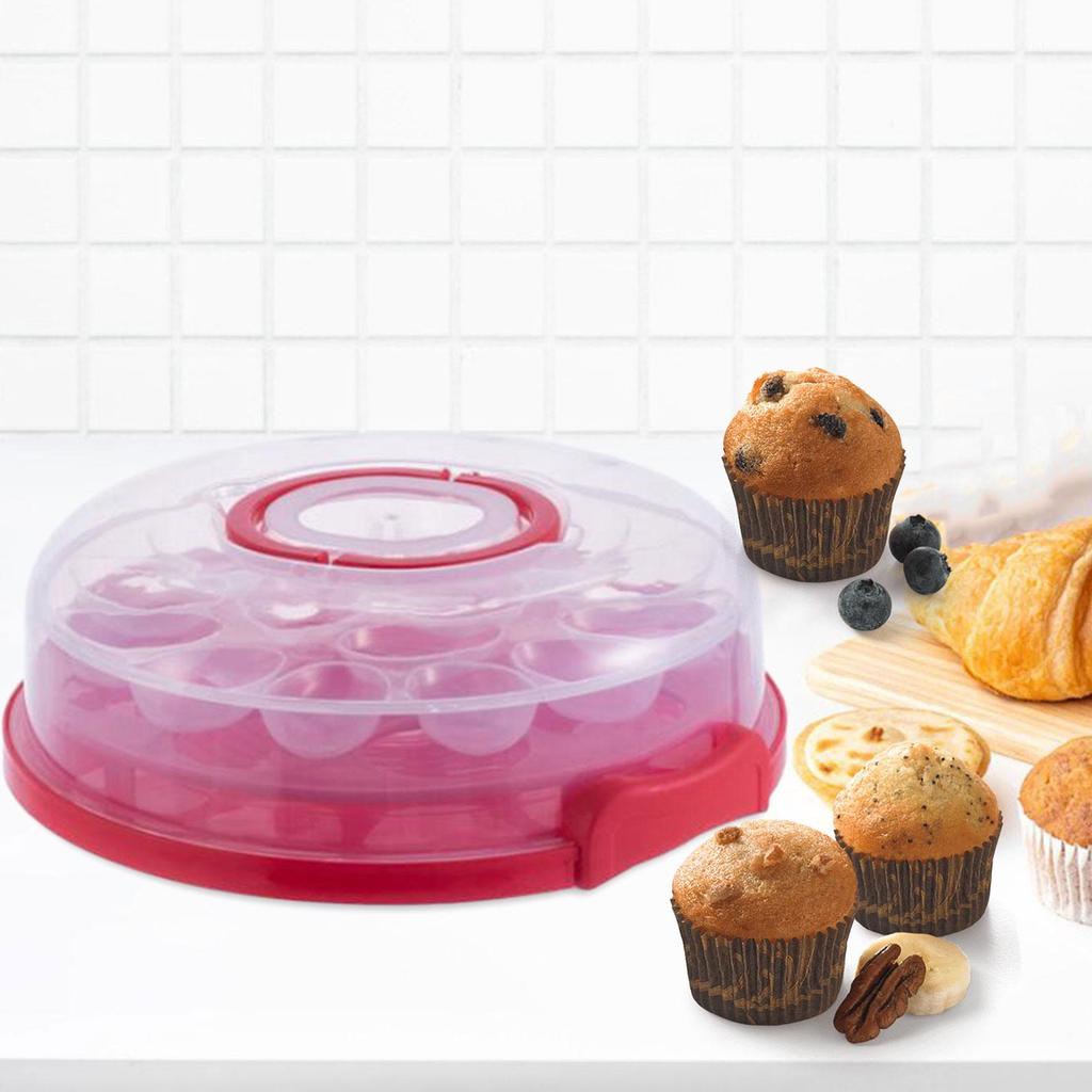 Cake Carrier with Lid Portable Pie Cupcakes for Party Cupcake Picnic Red