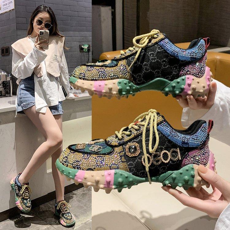 Fashion European Station Low-top Rhinestone Durian Shoes for Women 2024 New Flat Sole Shoes with Diamond for Women Casual Sports Shoes