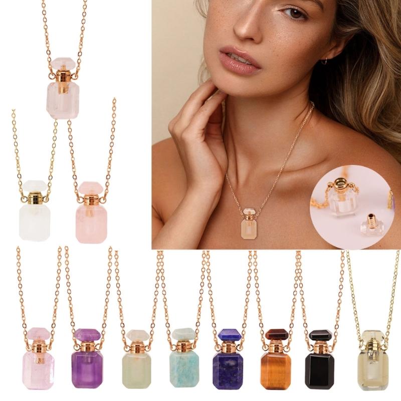 Oil Diffuser Bottle Pendant Necklace Stainless Steel Chain Choker for Women Adjustable Length Neckchain Party Jewelry