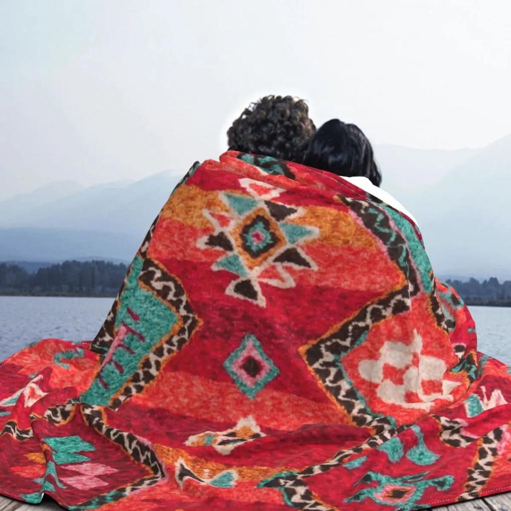 Tradiční barevná přikrývka z bohémské marocké deky s potiskem, lehká přikrývka na pohovku, cestovní přehozy