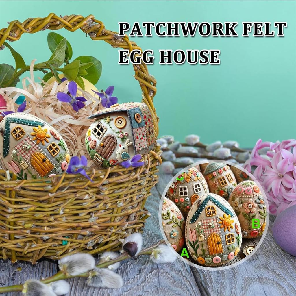 Casa Uovo Patchwork in Feltro Kit Fai da Te Casa Uovo di Pasqua in Feltro Casa Pulcino Kit Creativo Kit Uova di Pasqua Ricamate a Mano in Feltro