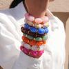 Boho Irregular Imitation Marble Oval Acrylic Beads Bracelets Smudging Elastic Beaded Strand Bangles Trendy Stack Jewelry
