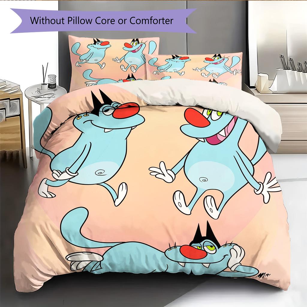 Fat Cat and Xiao Qiang Pattern Bedding Quilt Set Home Decoration Gift (1 * duvet cover + 2 * pillowcase without core)