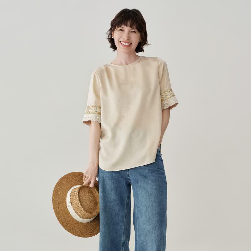 Women s Elegant Acetate Blend Embroidered Blouse 2XL