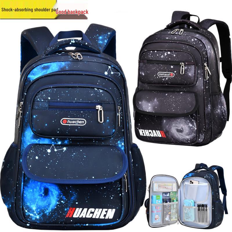 Starry Sky Elementary Backpack: Decompression, Spine Protection, Large Capacity for Boys Grades 1-3 & 5-6