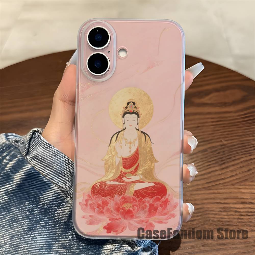 Chinese Buddhist Traditional Guanyin Phone Case For iPhone 17,16,15,14,13,12,11 Pro,Max,Plus,X,XS,XR Mini Transparent Soft Cover