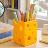 Functional Room Decor Creative 3D Printed Cheese Pen Holder, Cute Desktop Organizer, Plastic Stationery Holder Multifunctional Storage Ornament