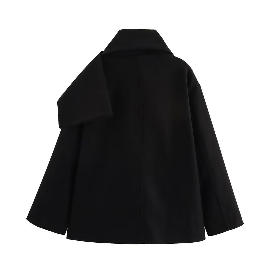 Fashionable Women's Casual Detachable Scarf Woolen Coat Jacket
