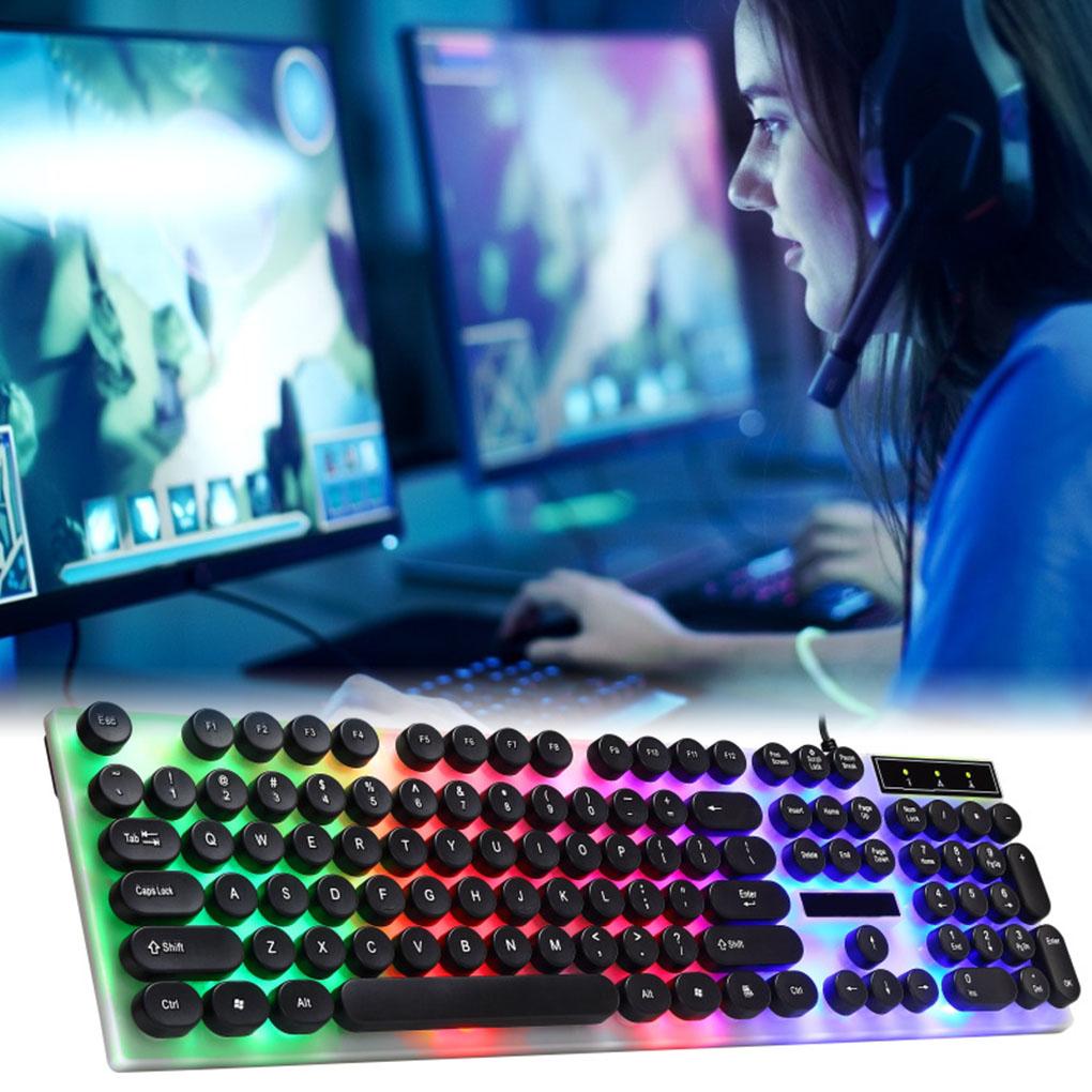 Gaming Keyboard Wired Backlight Computer Laptop Keyboard with Round Keycap for Office Home